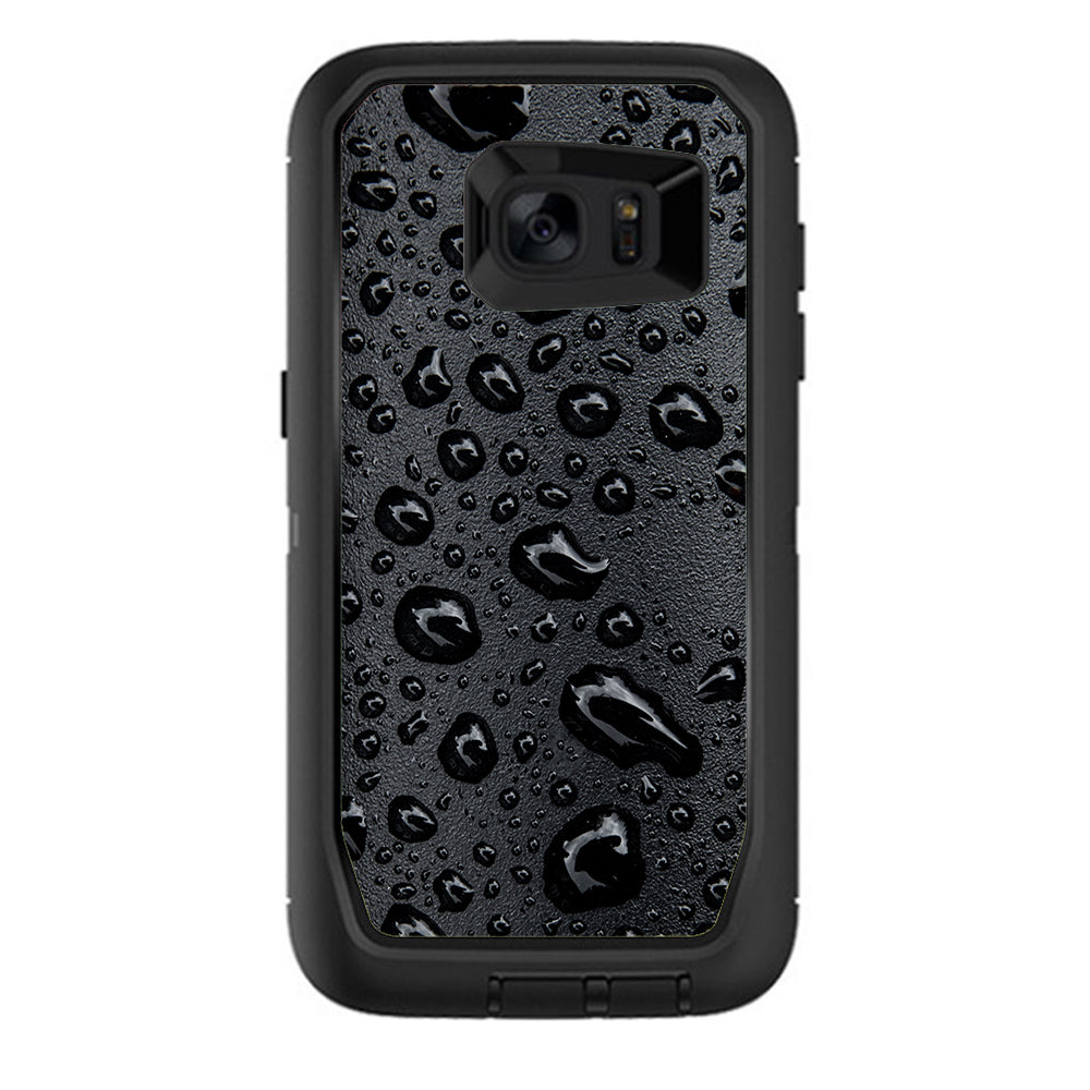  Rain Drops On Black Metal Otterbox Defender Samsung Galaxy S7 Edge Skin