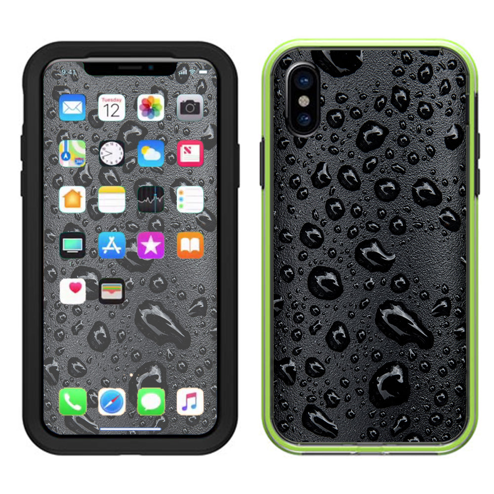  Rain Drops On Black Metal Lifeproof Slam Case iPhone X Skin