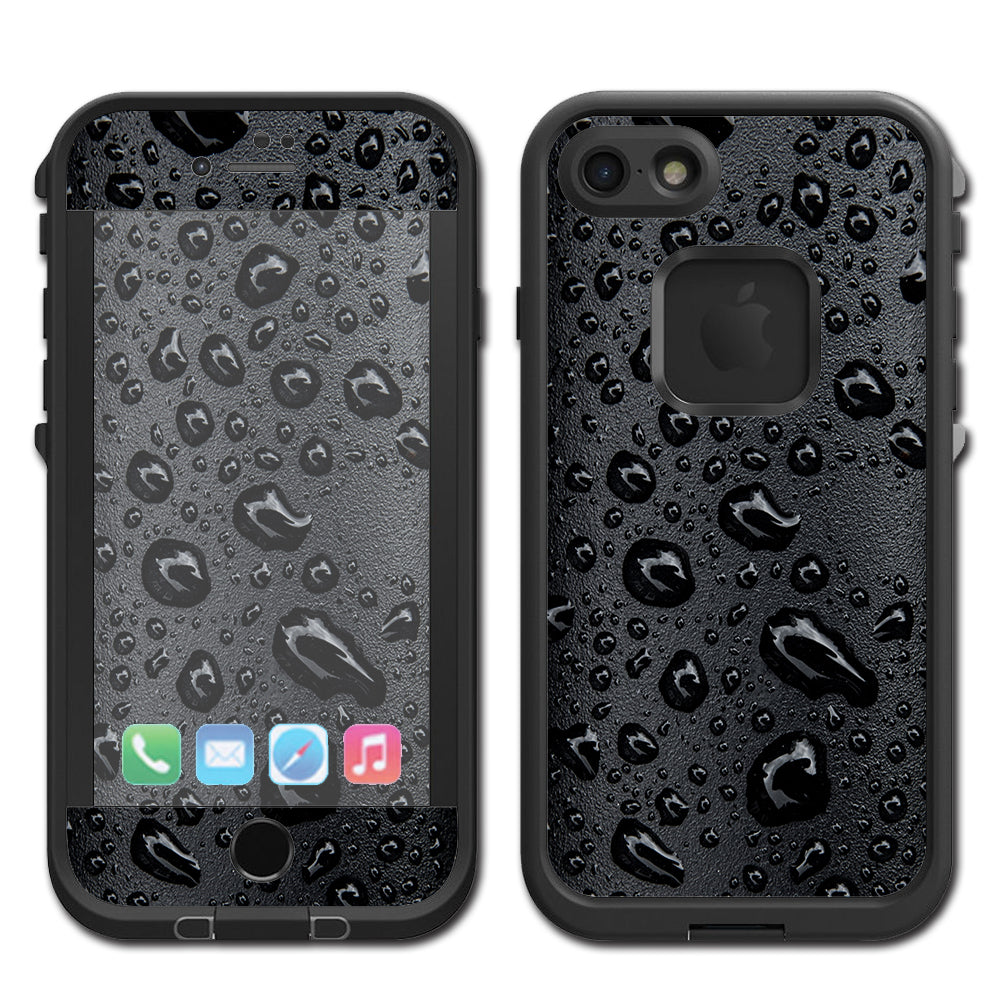  Rain Drops On Black Metal Lifeproof Fre iPhone 7 or iPhone 8 Skin