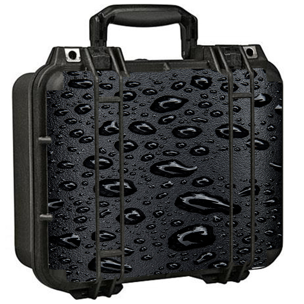  Rain Drops On Black Metal Pelican Case 1400 Skin