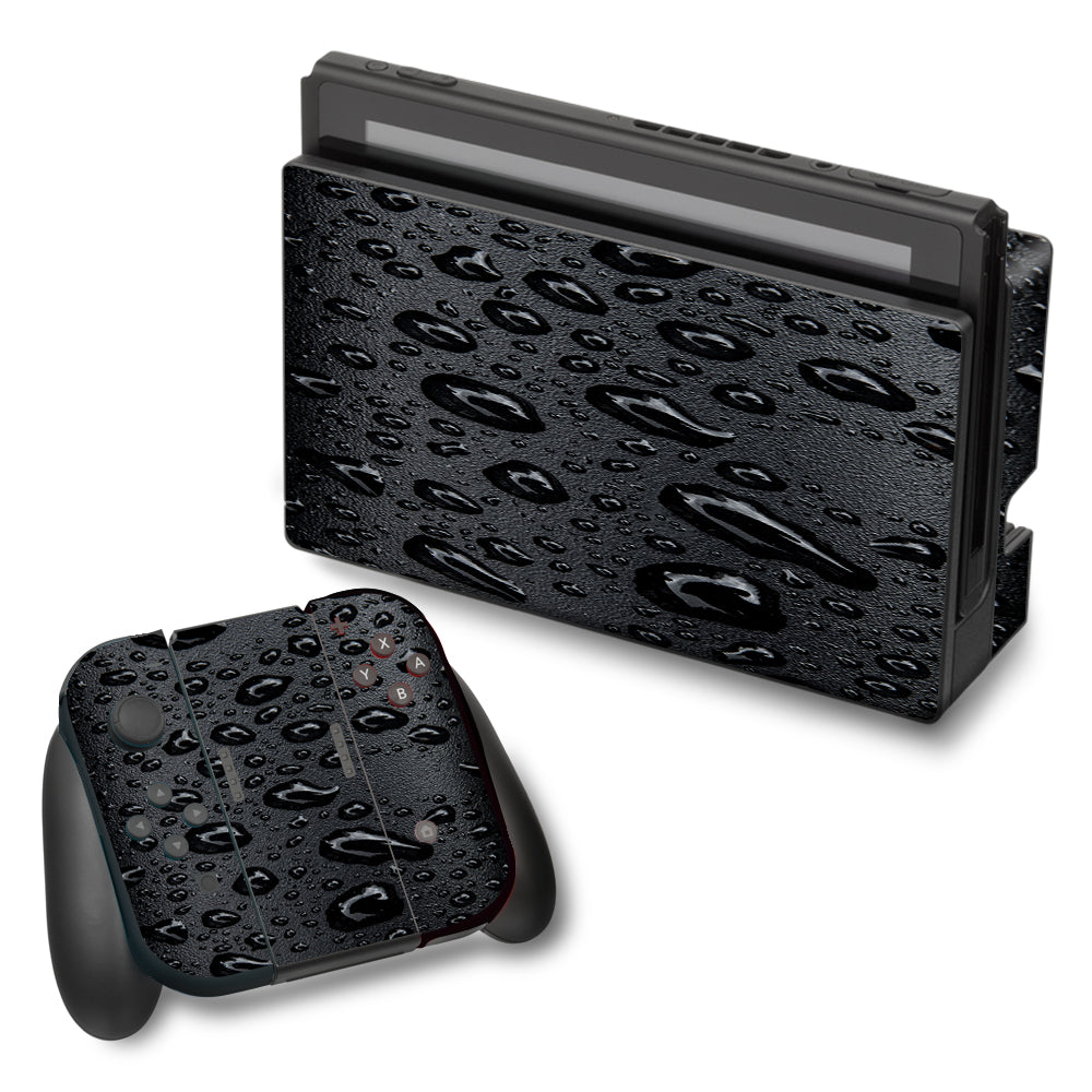  Rain Drops On Black Metal Nintendo Switch Skin