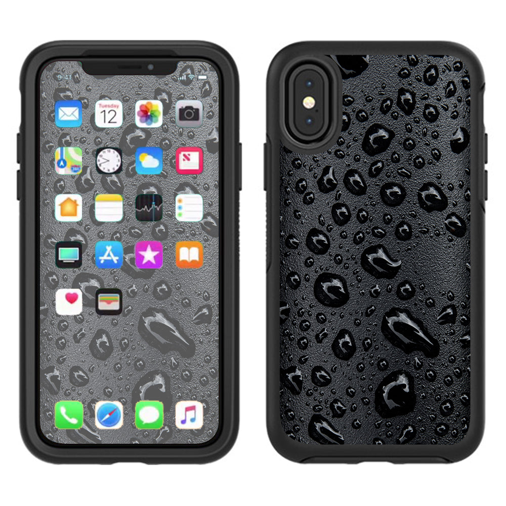  Rain Drops On Black Metal Otterbox Defender Apple iPhone X Skin
