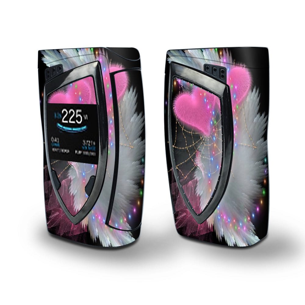 Skin Decal Vinyl Wrap for Smok Devilkin Kit 225w (includes TFV12 Prince Tank Skins) Vape Skins Stickers Cover / Mystic Pink Hearts Feathers