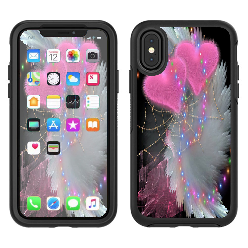  Mystic Pink Hearts Feathers Otterbox Defender Apple iPhone X Skin