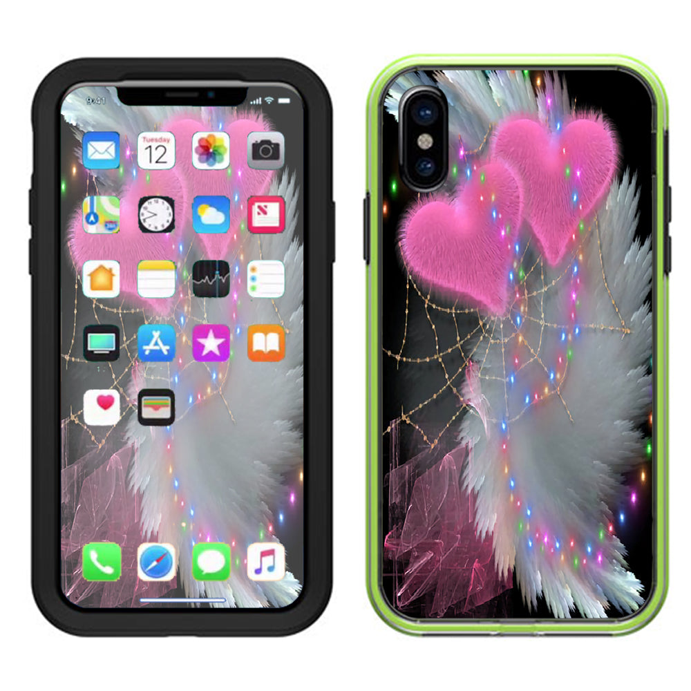  Mystic Pink Hearts Feathers Lifeproof Slam Case iPhone X Skin