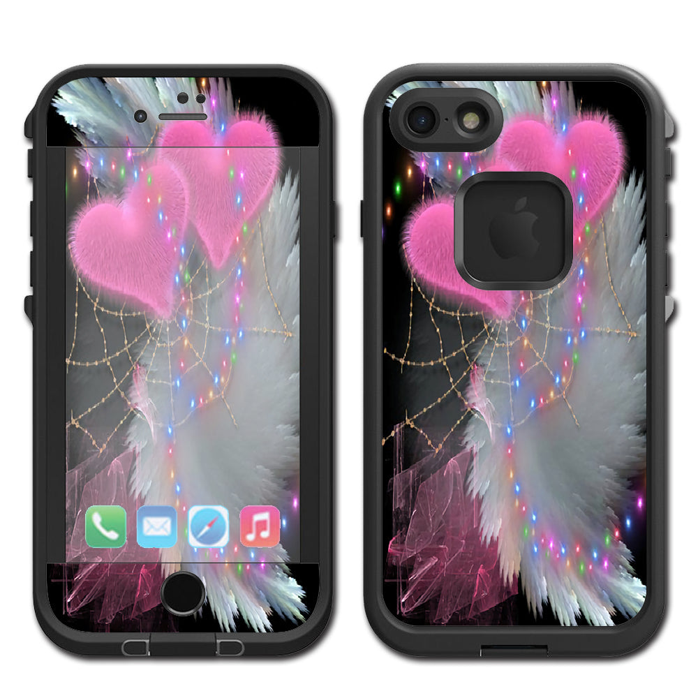  Mystic Pink Hearts Feathers Lifeproof Fre iPhone 7 or iPhone 8 Skin