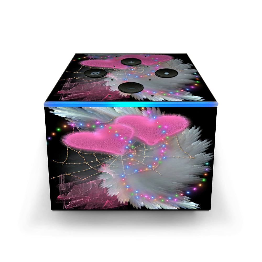  Mystic Pink Hearts Feathers Amazon Fire TV Cube Skin