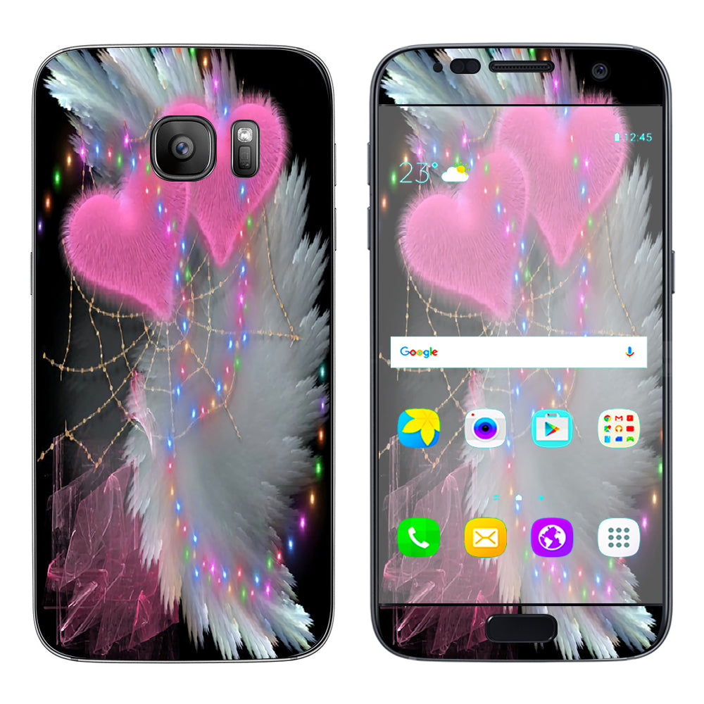  Mystic Pink Hearts Feathers Samsung Galaxy S7 Skin