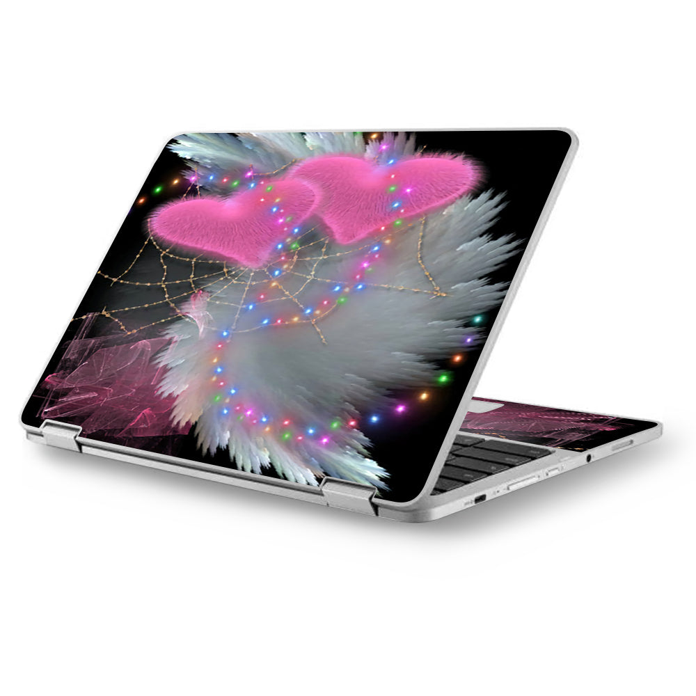  Mystic Pink Hearts Feathers Asus Chromebook Flip 12.5" Skin