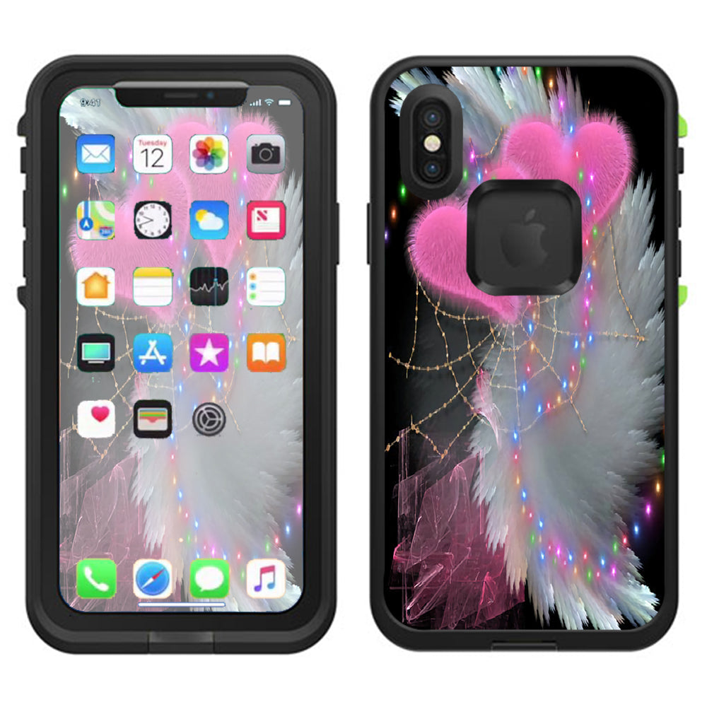 Mystic Pink Hearts Feathers Lifeproof Fre Case iPhone X Skin