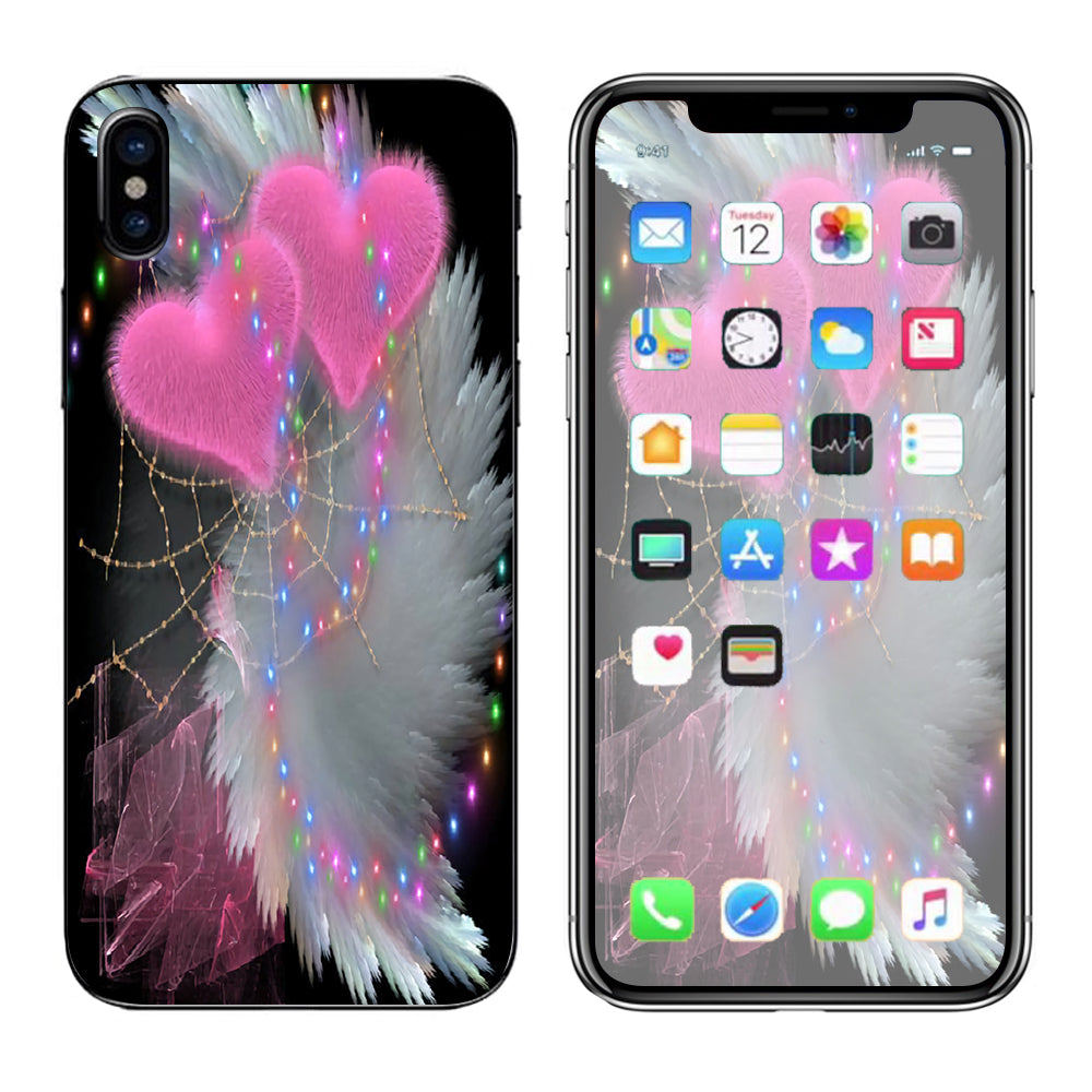  Mystic Pink Hearts Feathers Apple iPhone X Skin