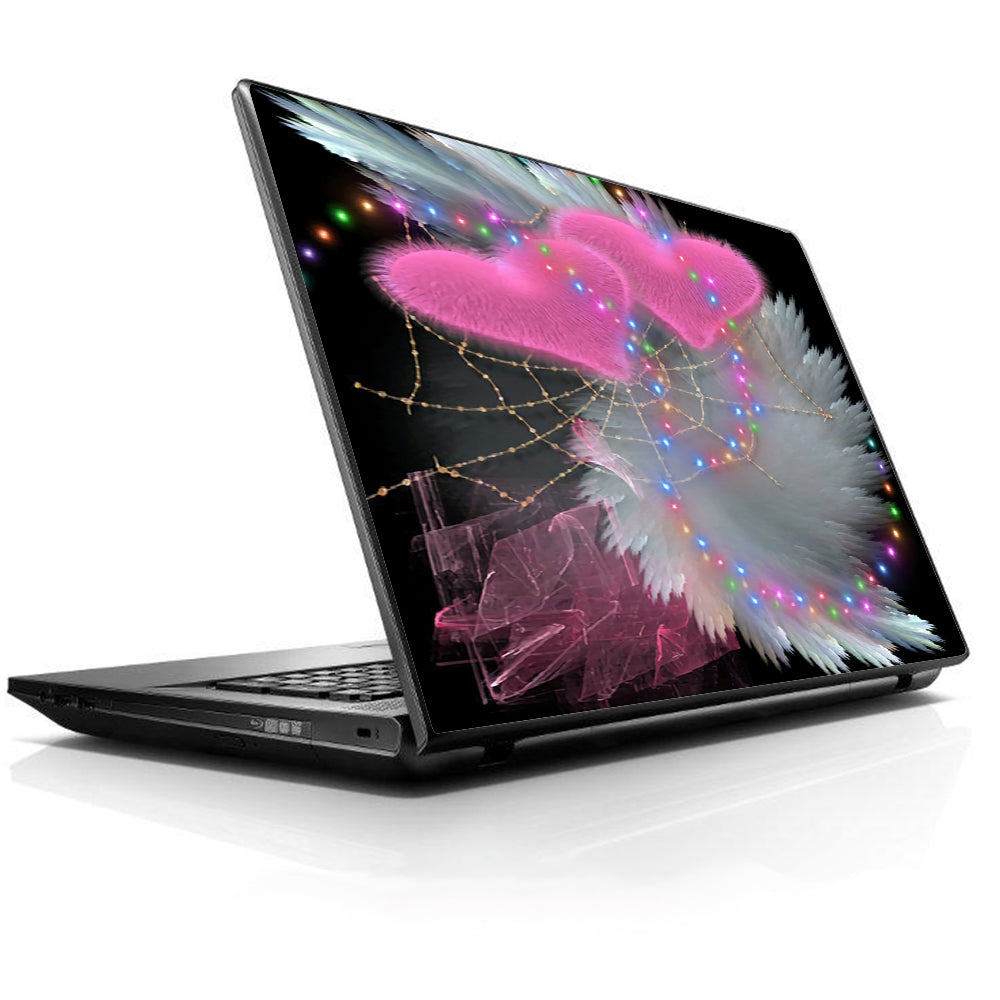  Mystic Pink Hearts Feathers Universal 13 to 16 inch wide laptop Skin