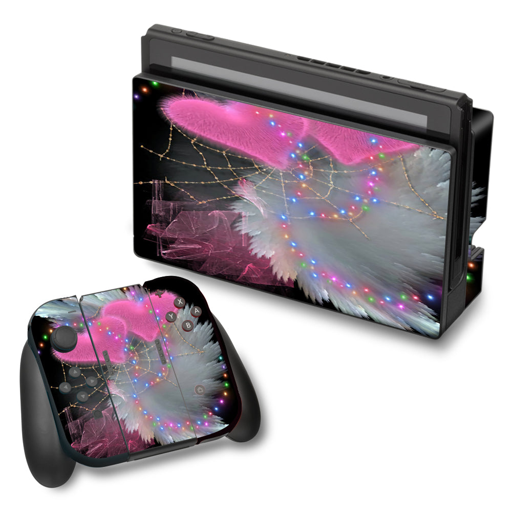  Mystic Pink Hearts Feathers Nintendo Switch Skin
