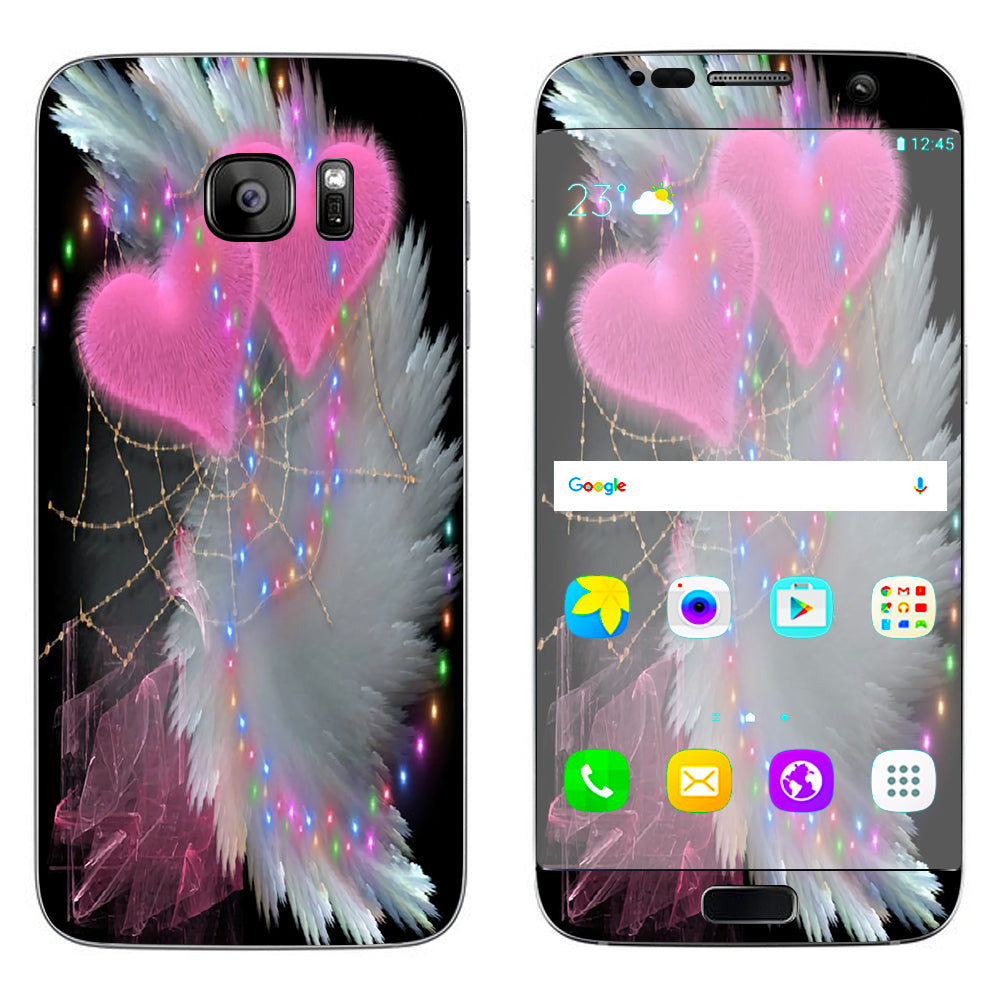  Mystic Pink Hearts Feathers Samsung Galaxy S7 Edge Skin