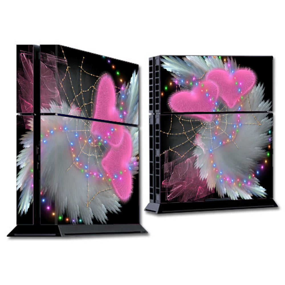  Mystic Pink Hearts Feathers Sony Playstation PS4 Skin