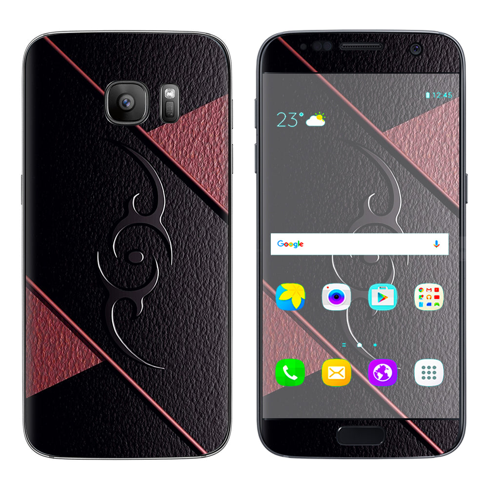  Black Red Leather Hindu Om Like Symbol Samsung Galaxy S7 Skin