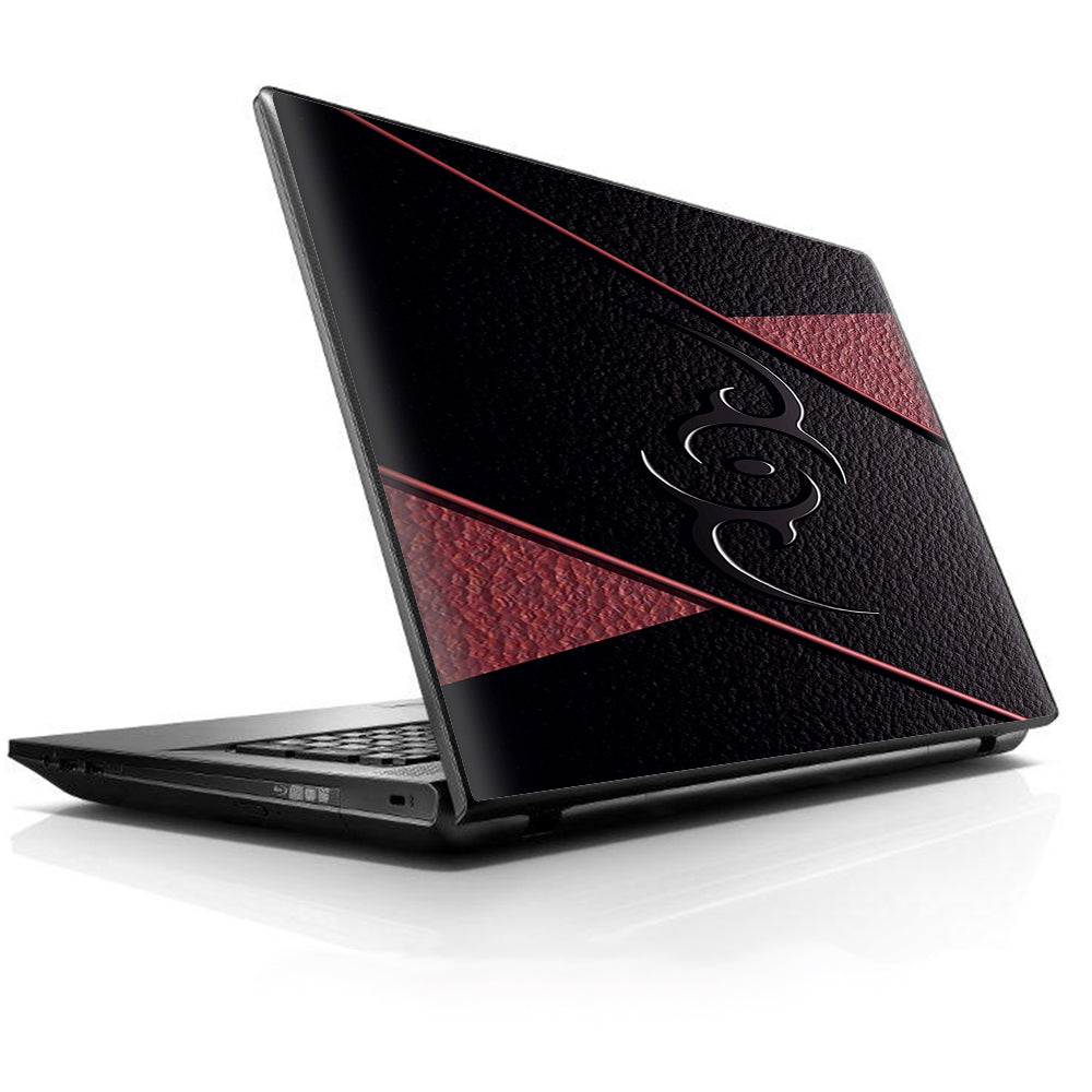  Black Red Leather Hindu Om Like Symbol Universal 13 to 16 inch wide laptop Skin
