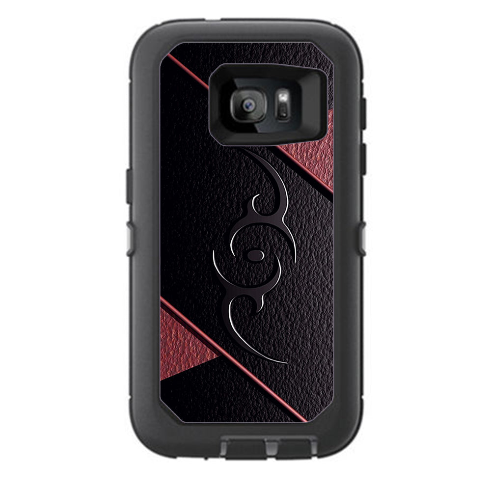  Black Red Leather Hindu Om Like Symbol Otterbox Defender Samsung Galaxy S7 Skin