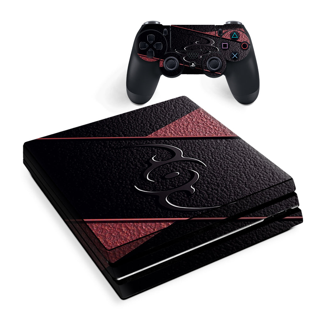 Black Red Leather Hindu Om Like Symbol Sony PS4 Pro Skin