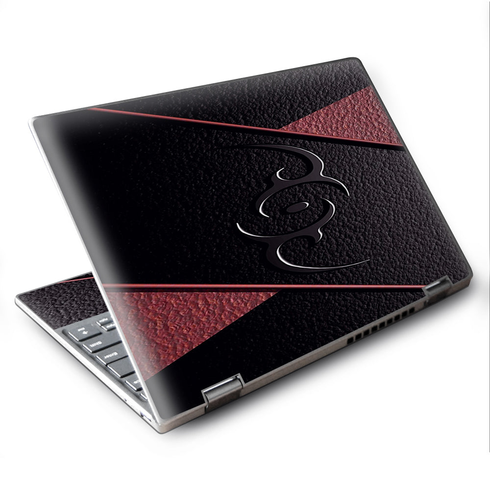  Black Red Leather Hindu Om Like Symbol Lenovo Yoga 710 11.6" Skin