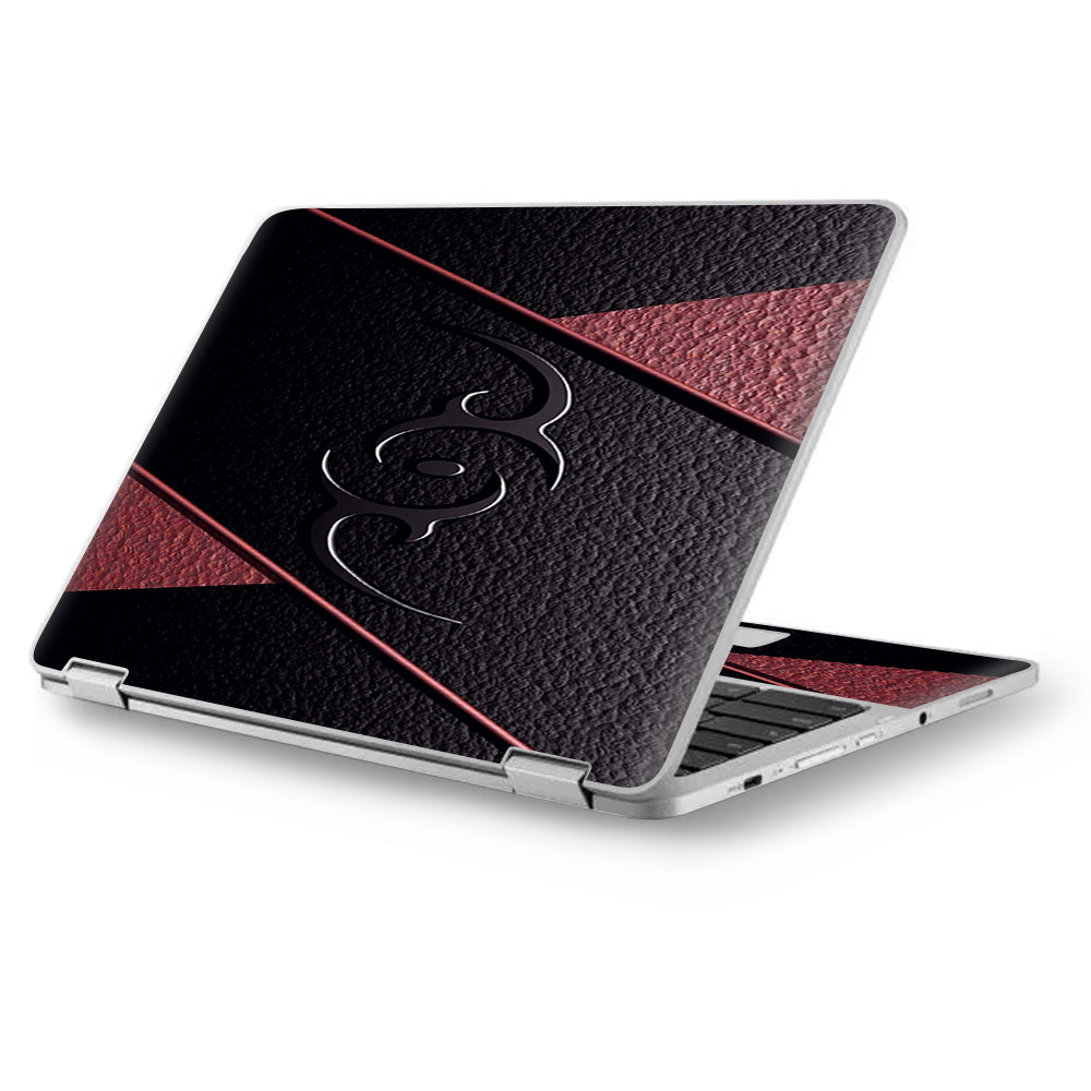 Black Red Leather Hindu Om Like Symbol Asus Chromebook Flip 12.5" Skin