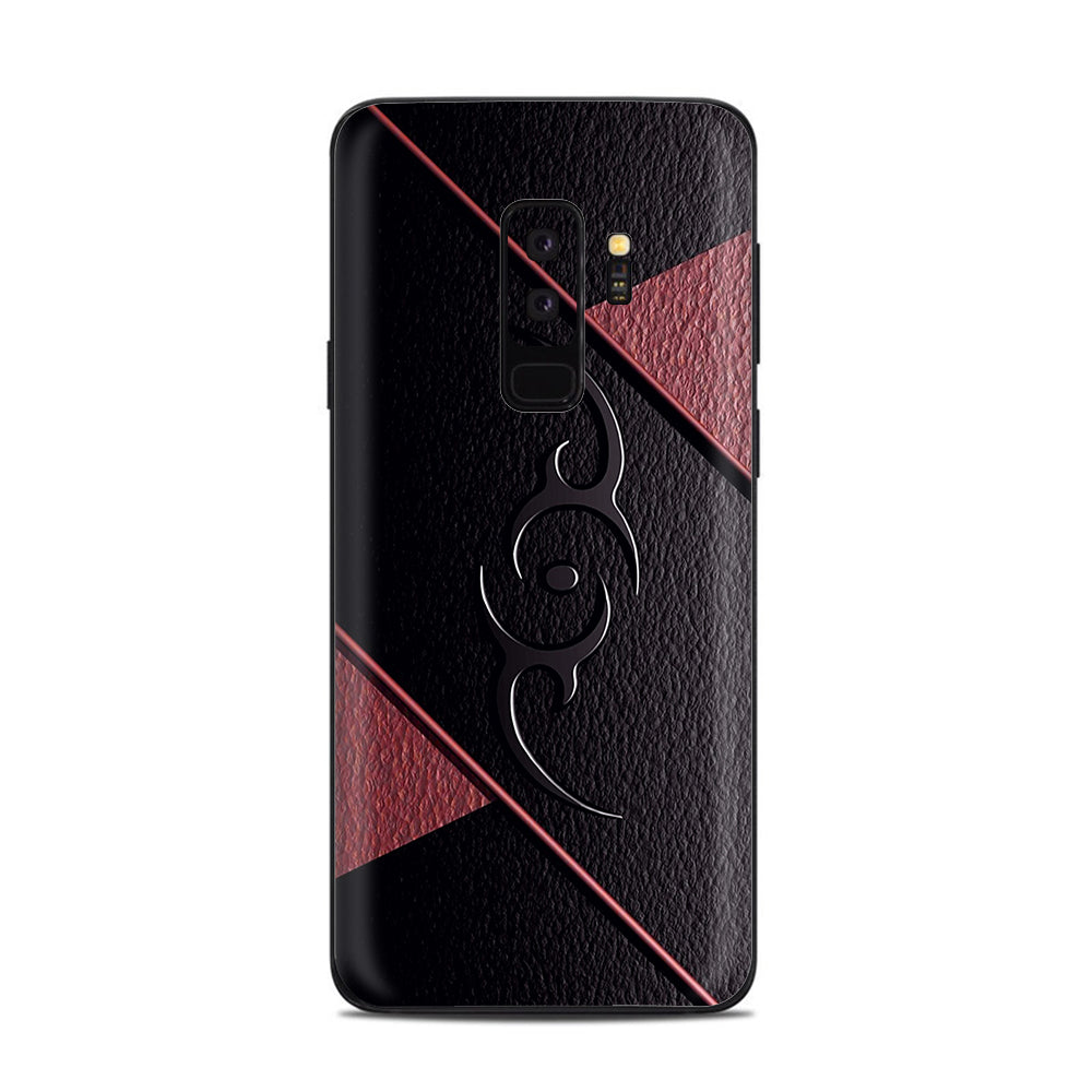  Black Red Leather Hindu Om Like Symbol Samsung Galaxy S9 Plus Skin