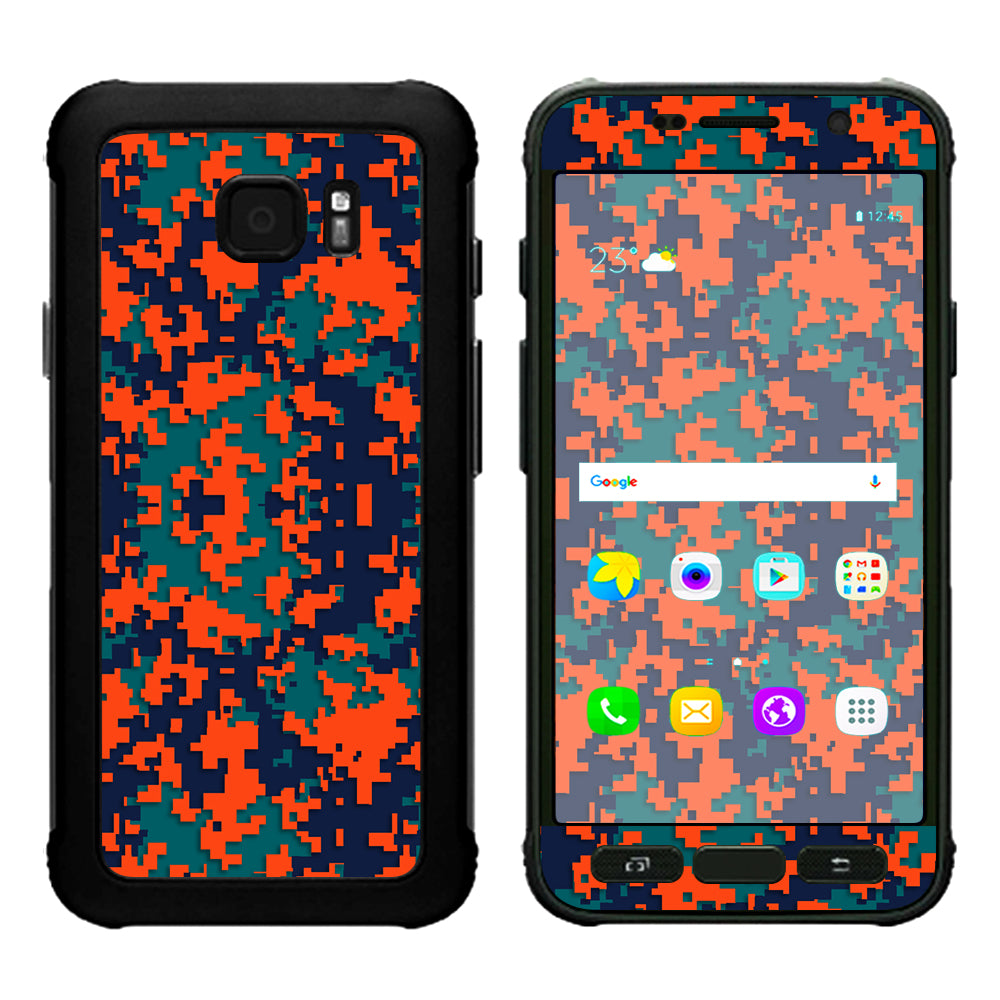  Digi Camo Team Colors Camouflage Orange Teal Samsung Galaxy S7 Active Skin