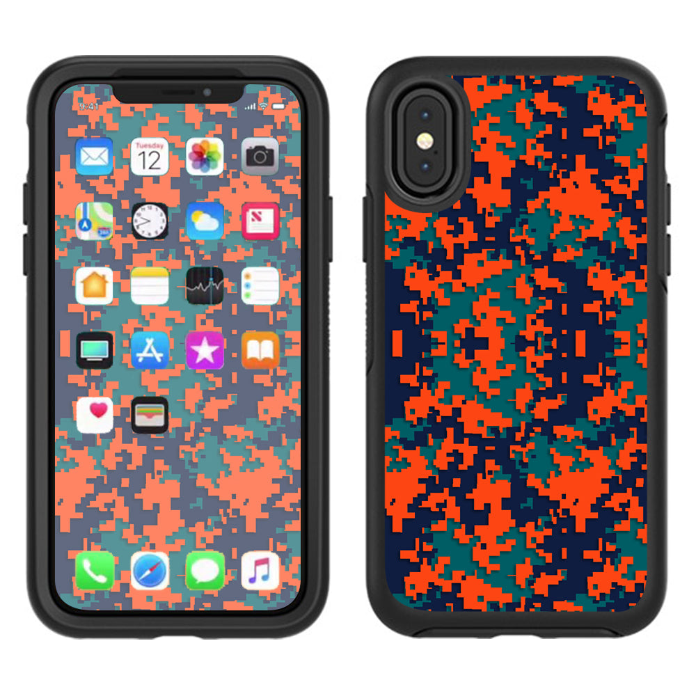  Digi Camo Team Colors Camouflage Orange Teal Otterbox Defender Apple iPhone X Skin