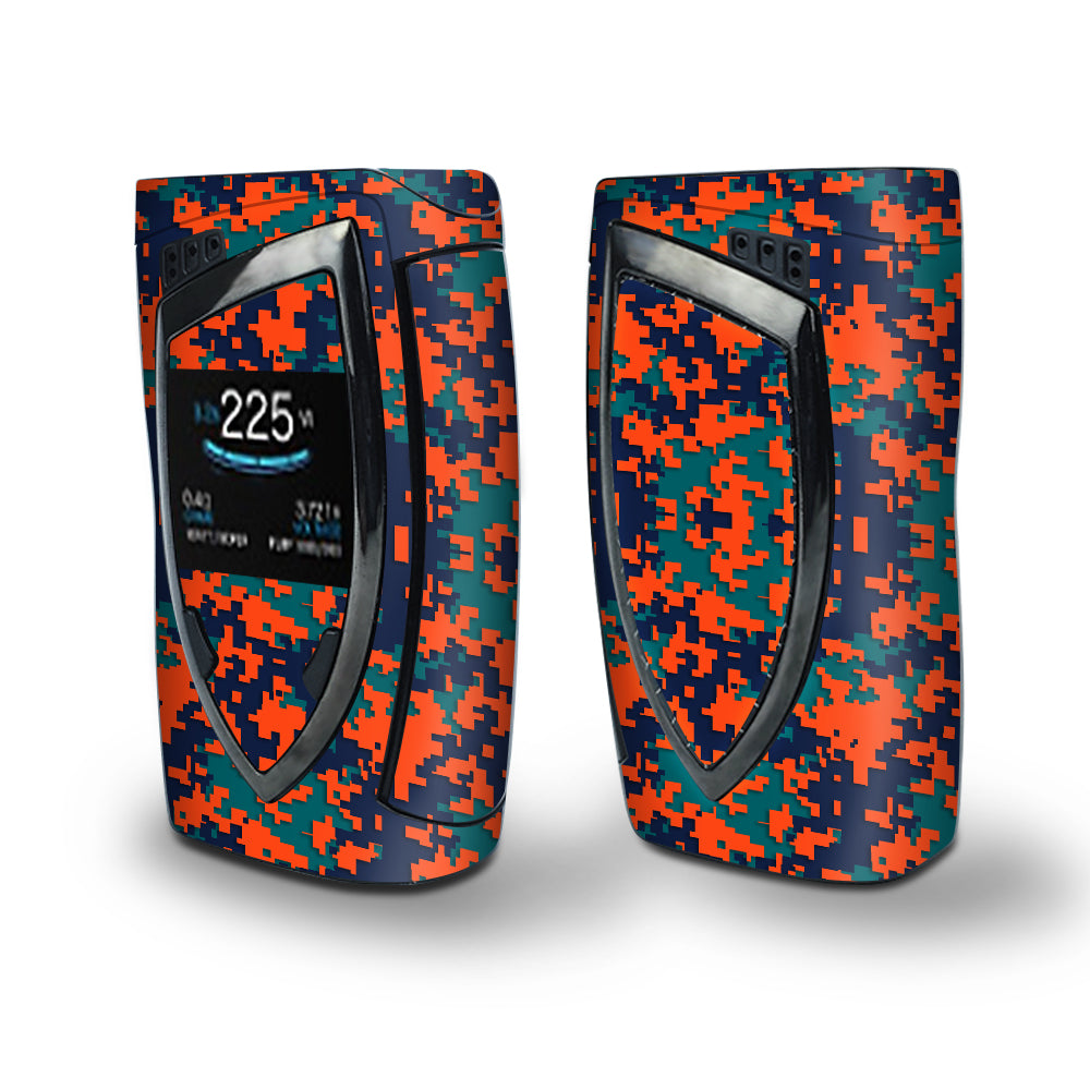 Skin Decal Vinyl Wrap for Smok Devilkin Kit 225w Vape (includes TFV12 Prince Tank Skins) skins cover / Digi Camo Sports Teams Colors digital camouflage Orange Teal