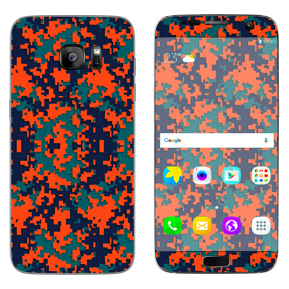  Digi Camo Team Colors Camouflage Orange Teal Samsung Galaxy S7 Edge Skin