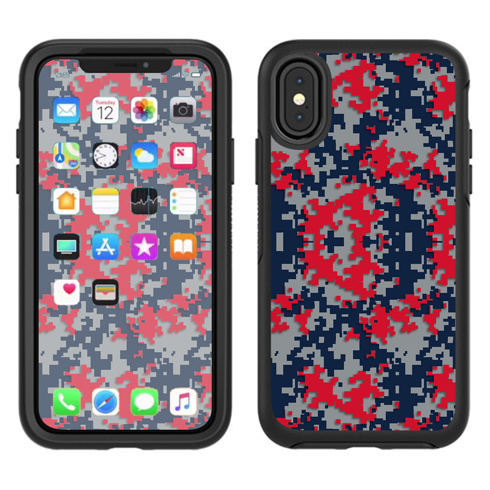  Digi Camo Team Colors Camouflage Red Grey Blue Otterbox Defender Apple iPhone X Skin