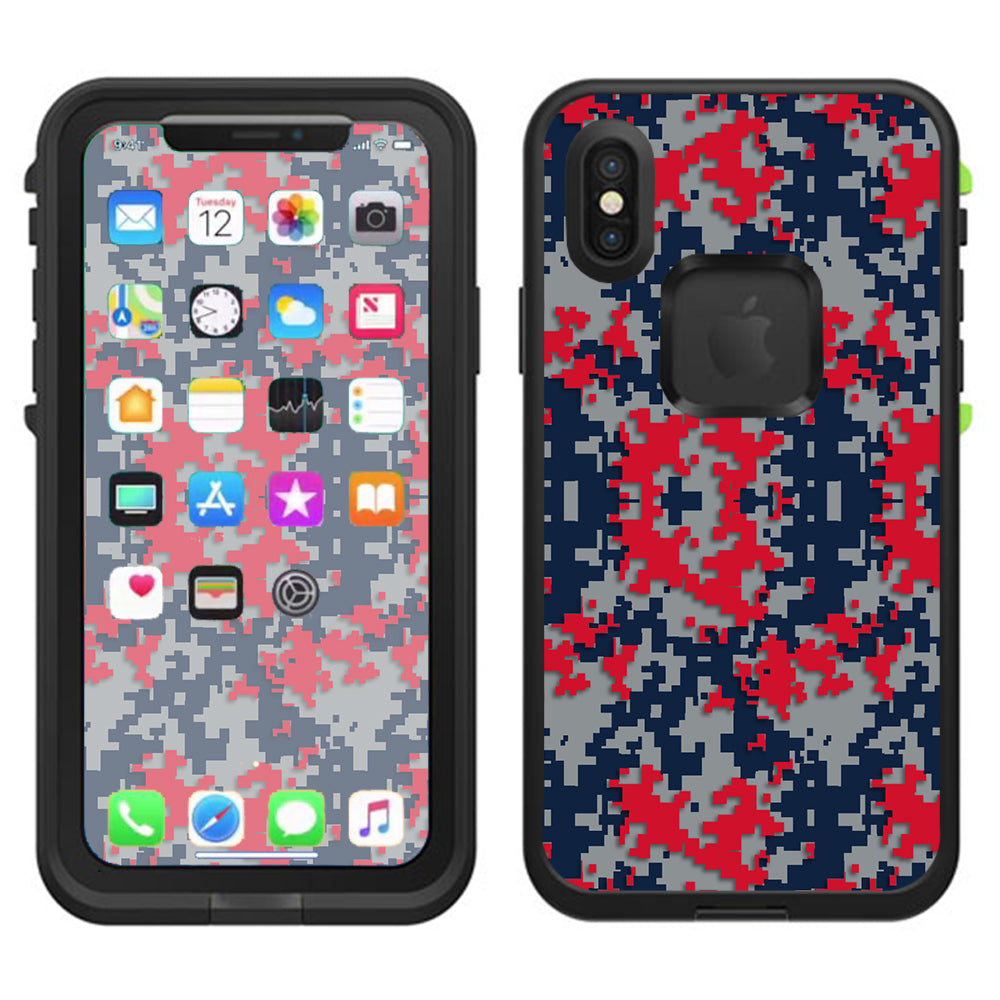  Digi Camo Team Colors Camouflage Red Grey Blue Lifeproof Fre Case iPhone X Skin