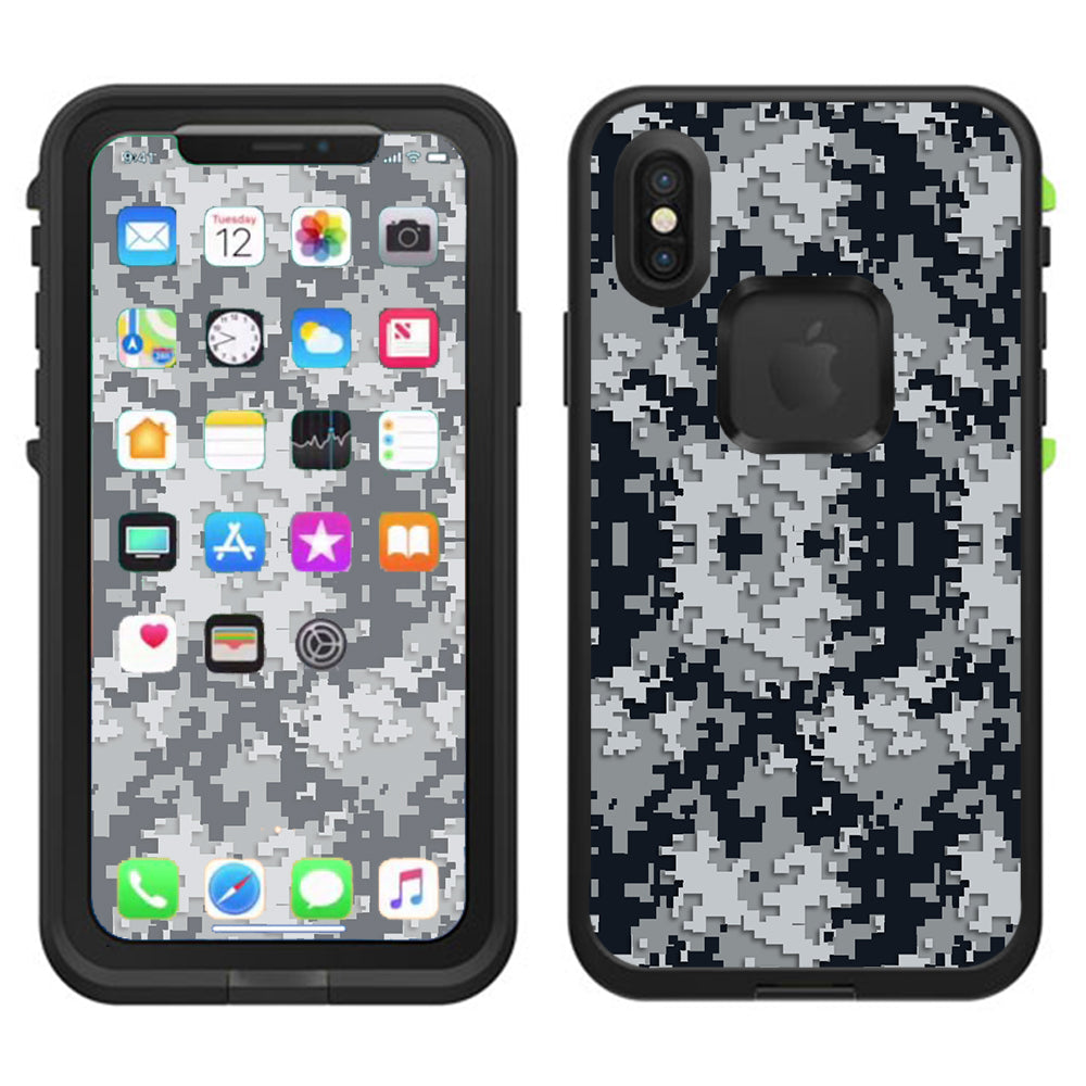  Digi Camo Team Colors Camouflage Black Silver Lifeproof Fre Case iPhone X Skin