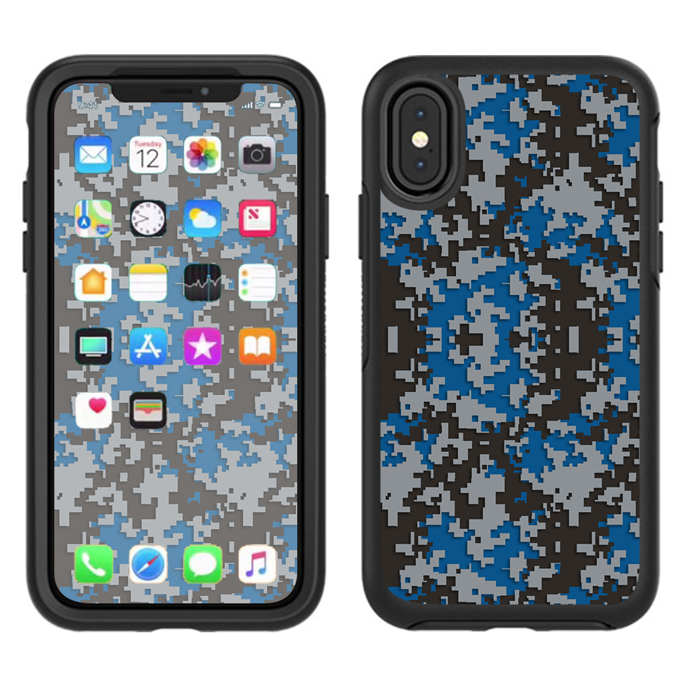  Digi Camo Team Colors Camouflage Blue Grey Otterbox Defender Apple iPhone X Skin