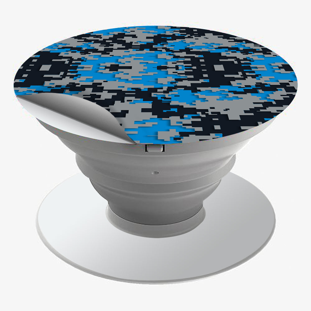  Digi Camo Team Colors Camouflage Blue Silver Black Popsocket Pop Socket Skin