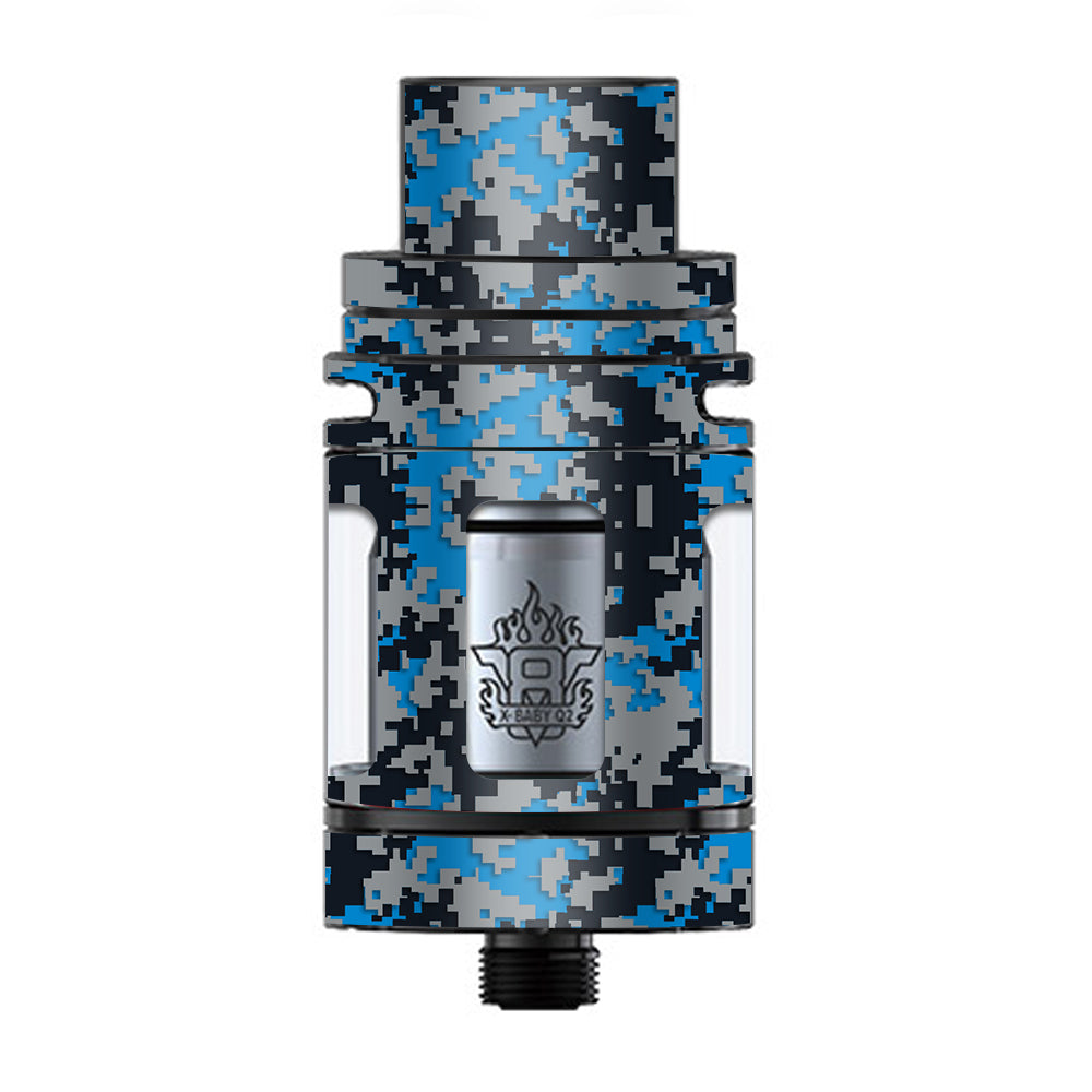  Digi Camo Sports Teams Colors Digital Camouflage Blue Silver Black TFV8 X-baby Tank Smok Skin
