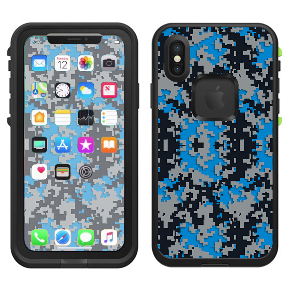  Digi Camo Team Colors Camouflage Blue Silver Black Lifeproof Fre Case iPhone X Skin