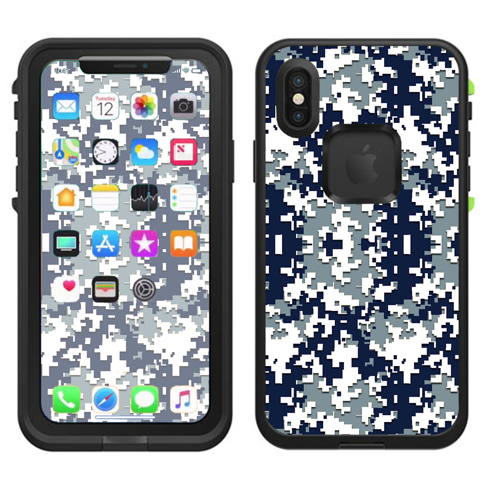  Digi Camo Team Colors Camouflage Blue Silver Lifeproof Fre Case iPhone X Skin