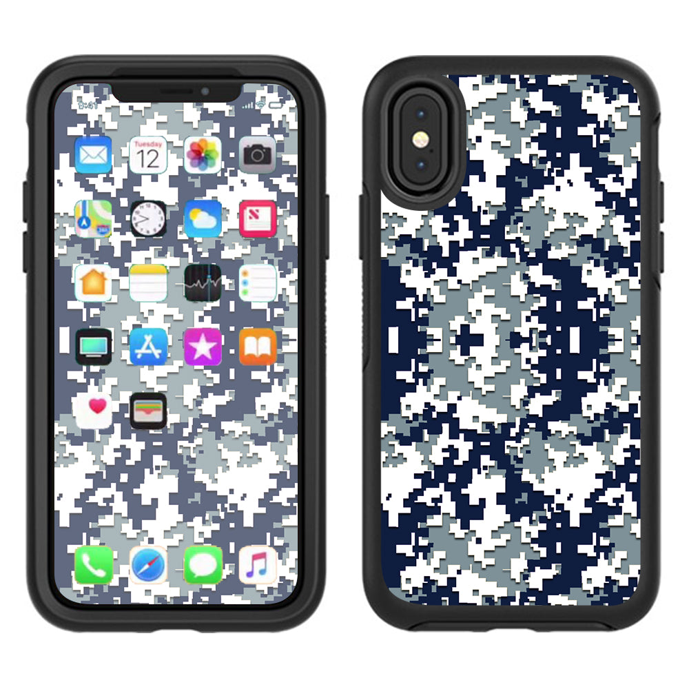  Digi Camo Team Colors Camouflage Blue Silver Otterbox Defender Apple iPhone X Skin