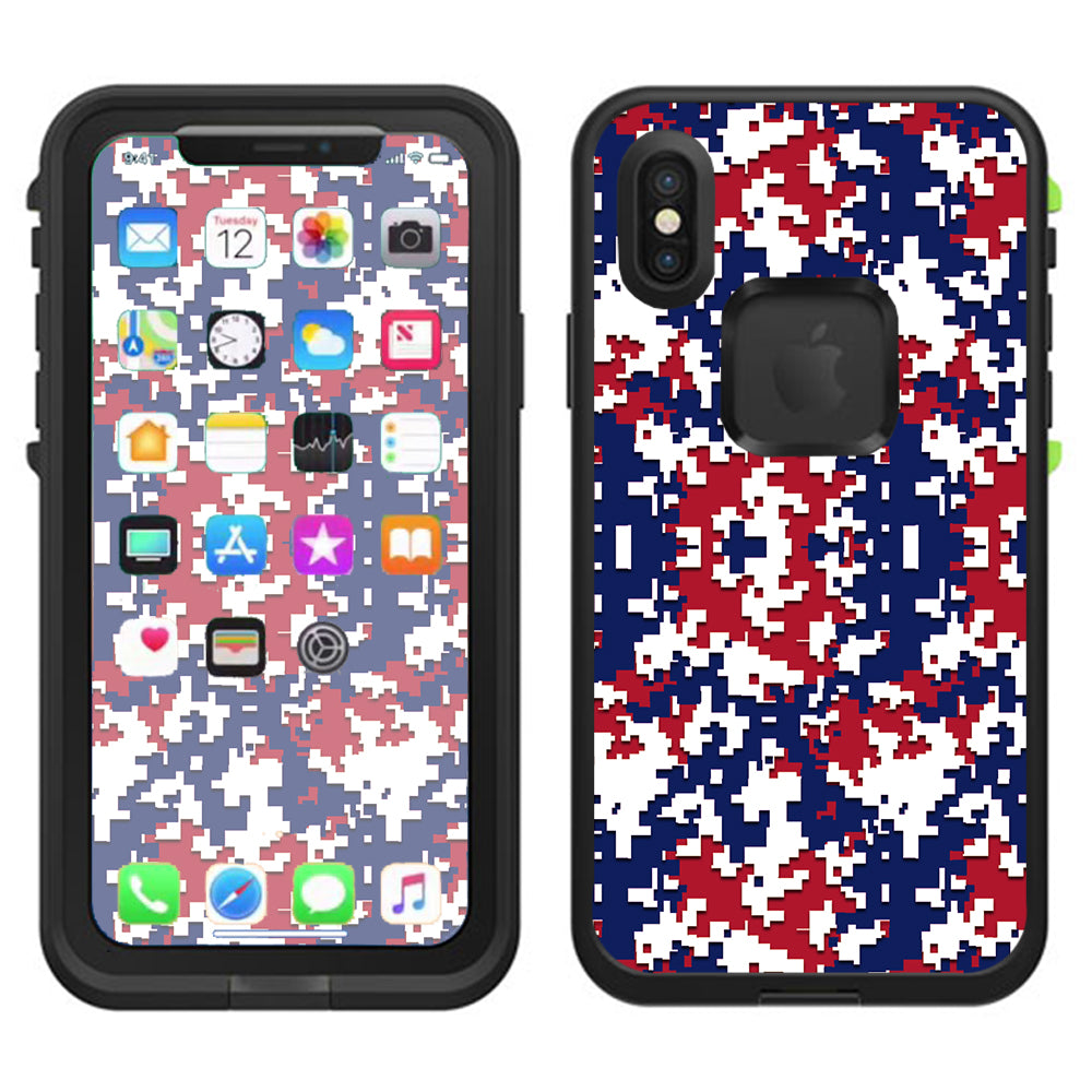  Digi Camo Team Colors Camouflage Red Blue Lifeproof Fre Case iPhone X Skin