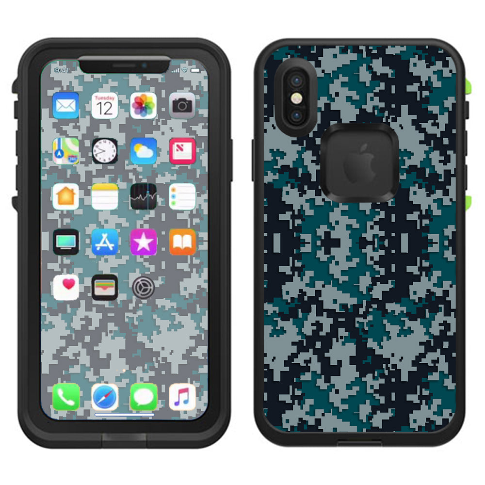  Digi Camo Team Colors Camouflage Green Black Grey Lifeproof Fre Case iPhone X Skin
