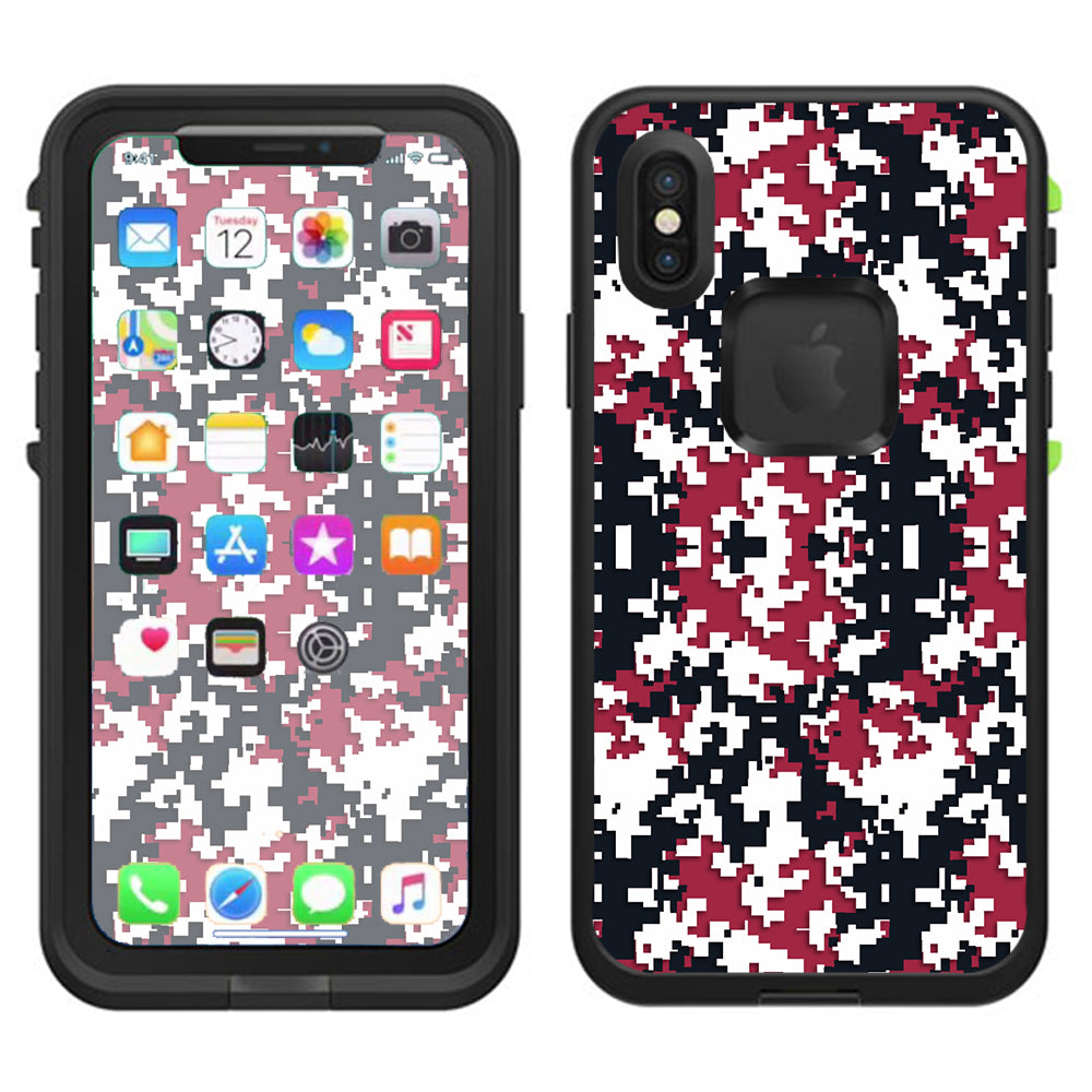  Digi Camo Team Colors Camouflage Red Black Lifeproof Fre Case iPhone X Skin