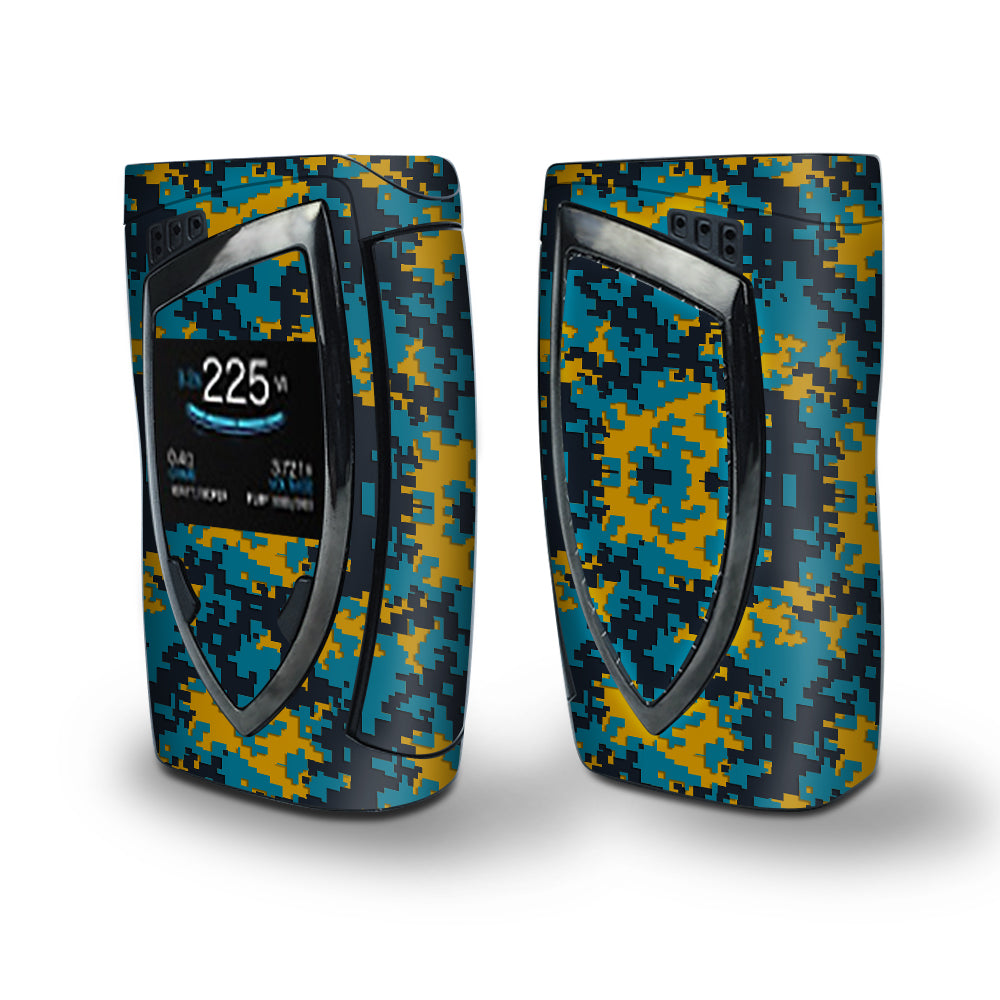 Skin Decal Vinyl Wrap for Smok Devilkin Kit 225w Vape (includes TFV12 Prince Tank Skins) skins cover / Digi Camo Sports Teams Colors digital camouflage Teal Gold