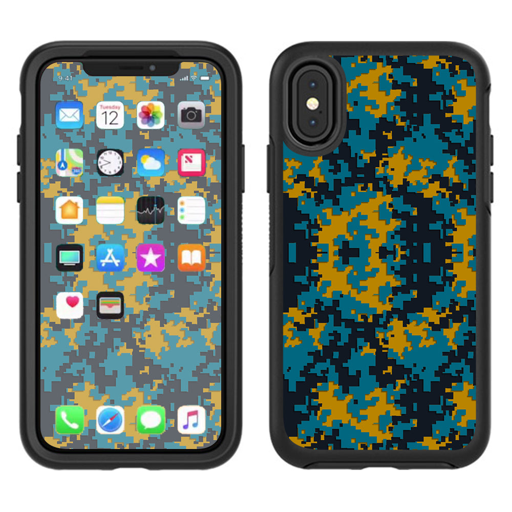  Digi Camo Team Colors Camouflage Teal Gold Otterbox Defender Apple iPhone X Skin