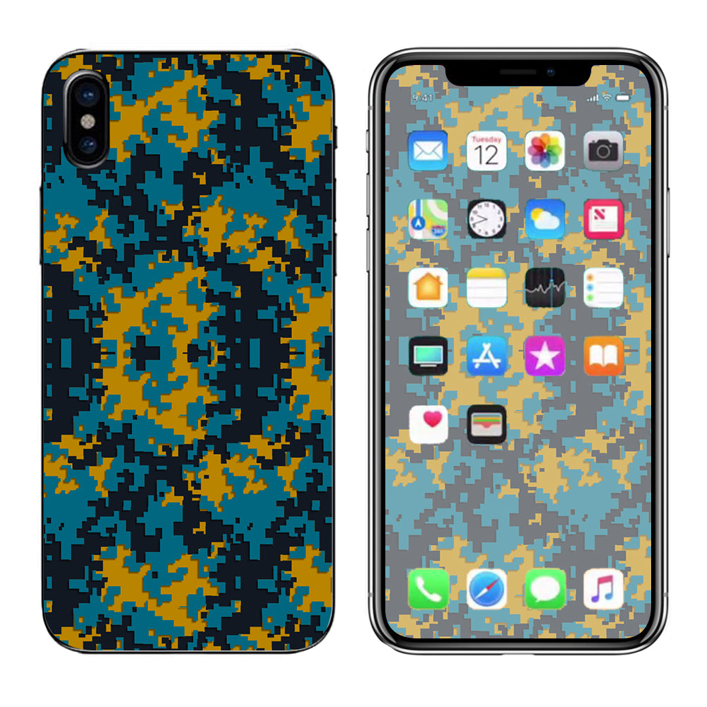 Digi Camo Team Colors Camouflage Teal Gold Apple iPhone X Skin