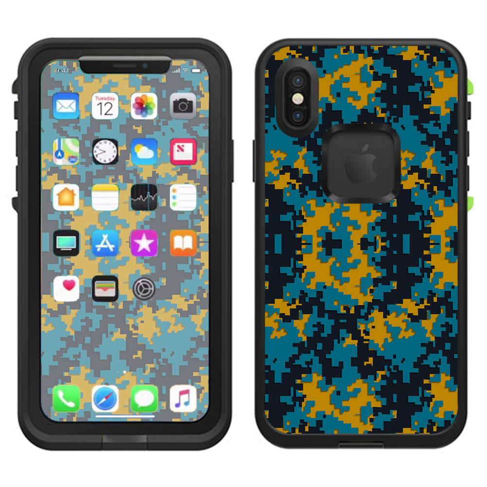  Digi Camo Team Colors Camouflage Teal Gold Lifeproof Fre Case iPhone X Skin