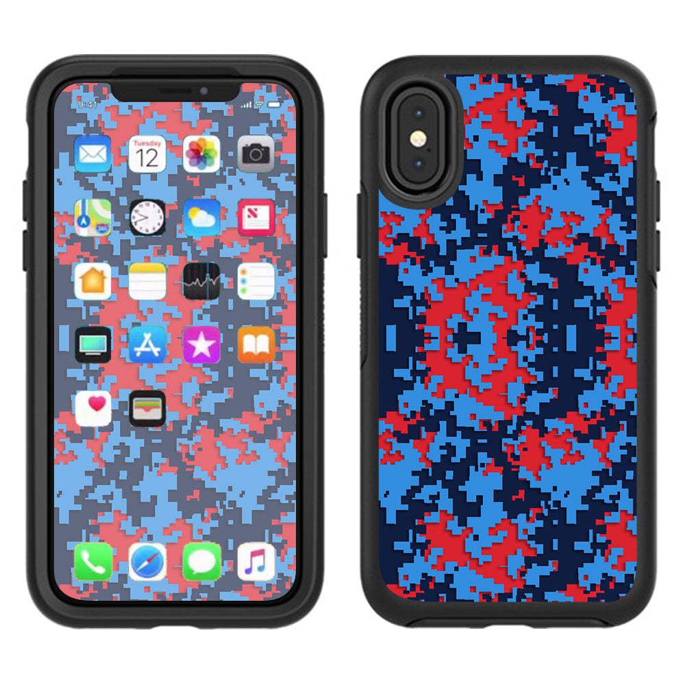  Digi Camo Team Colors Camouflage Blue Red Otterbox Defender Apple iPhone X Skin