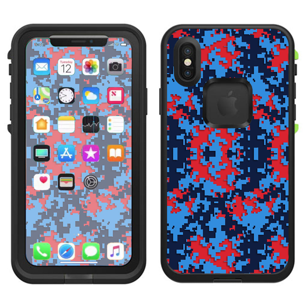  Digi Camo Team Colors Camouflage Blue Red Lifeproof Fre Case iPhone X Skin