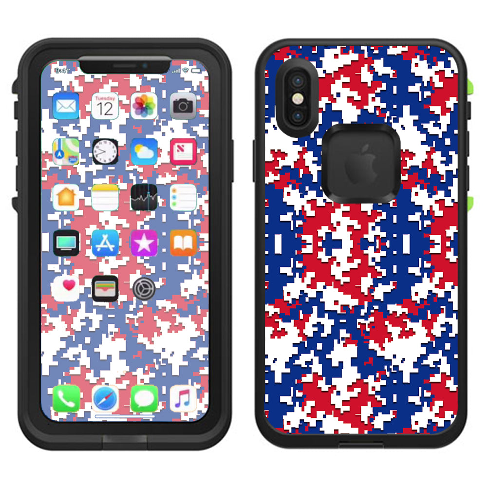  Digi Camo Team Colors Camouflage Red White Blue Lifeproof Fre Case iPhone X Skin