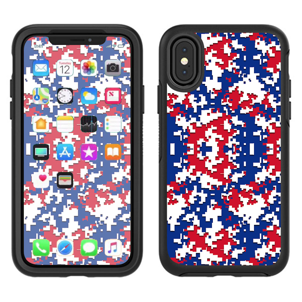  Digi Camo Team Colors Camouflage Red White Blue Otterbox Defender Apple iPhone X Skin